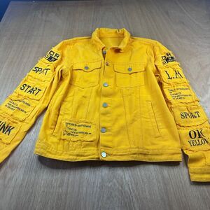 SHEIN Women’s Orange Denim Jacket Patchwork Statement “Choose To Be Kind” Small